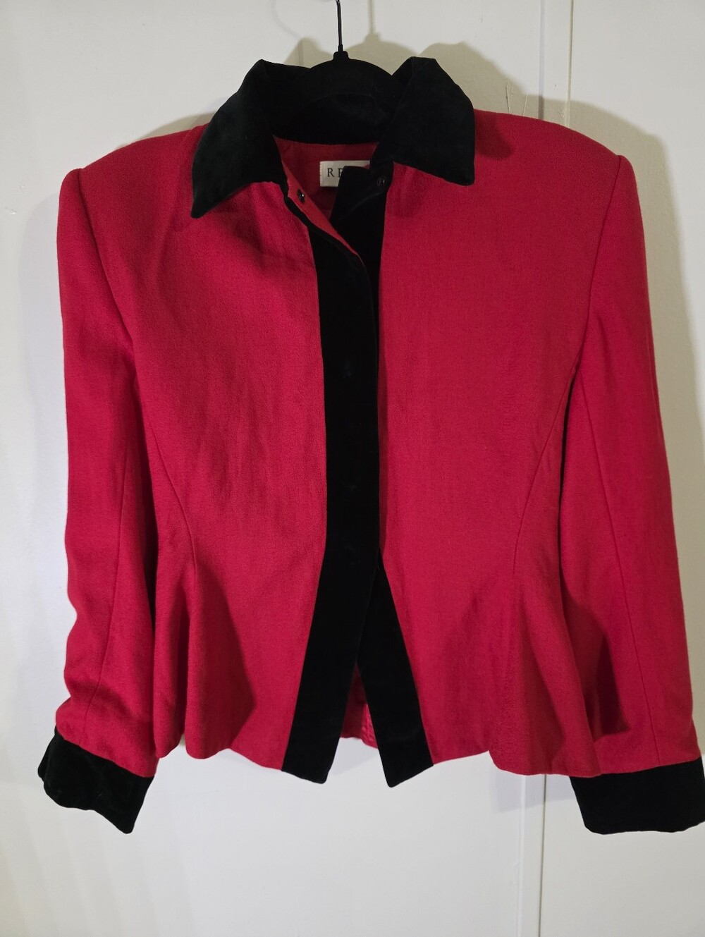 Vintage Red Blazer Jacket with Black Trim - Women's Tailored Blazer